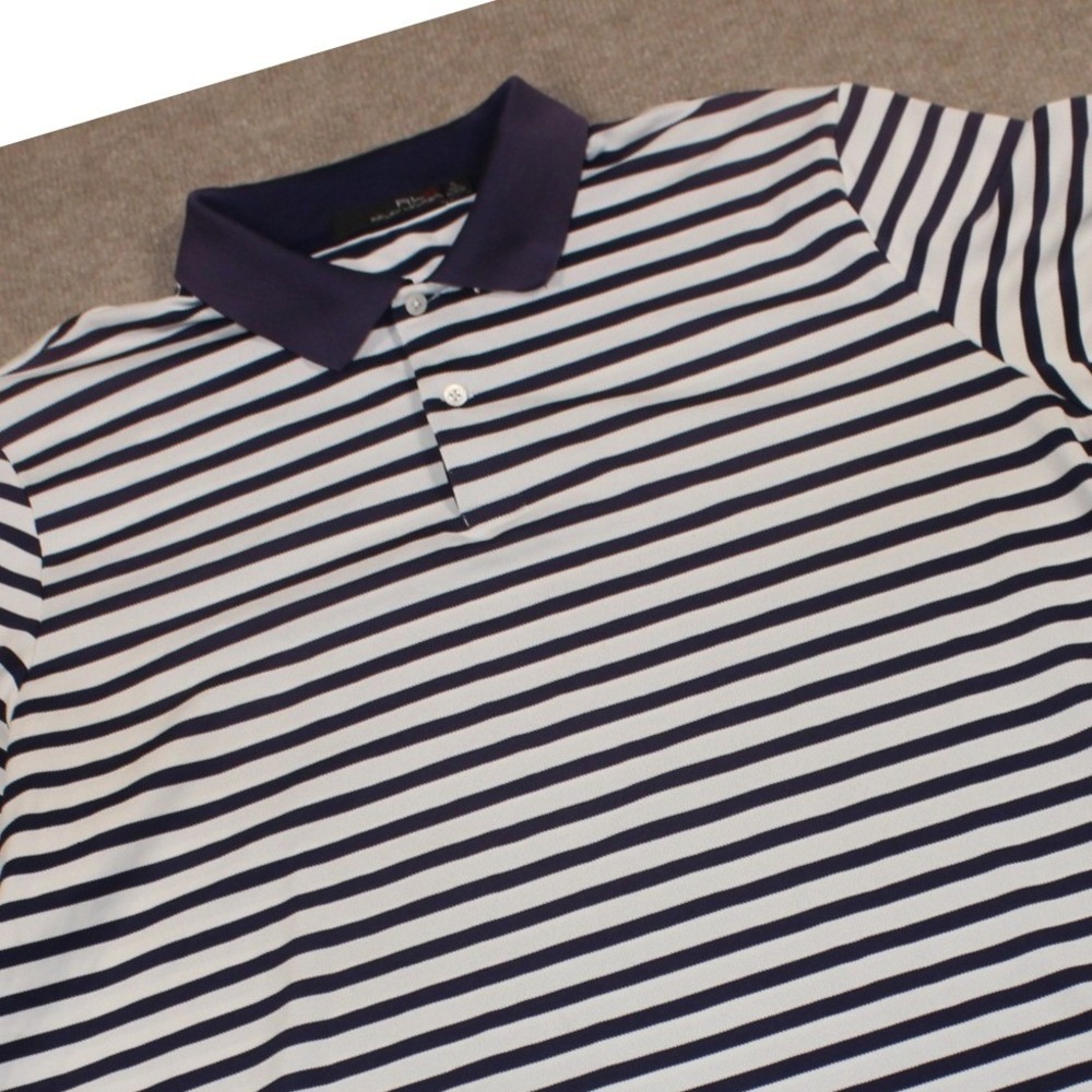 RLX Ralph Lauren Mens XL Navy Blue White Striped Performance Golf Polo Shirt